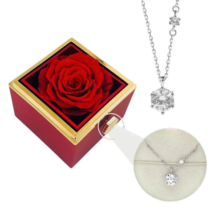 Eternal Rose Box & Silver Moissanite Necklace