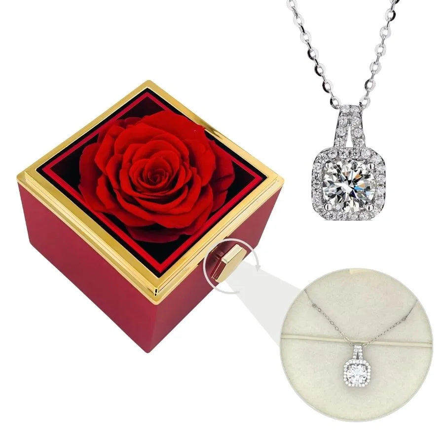 Ewige Rose Box & Silber Moissanit Halskette