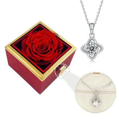 Ewige Rose Box & Silber Moissanit Halskette