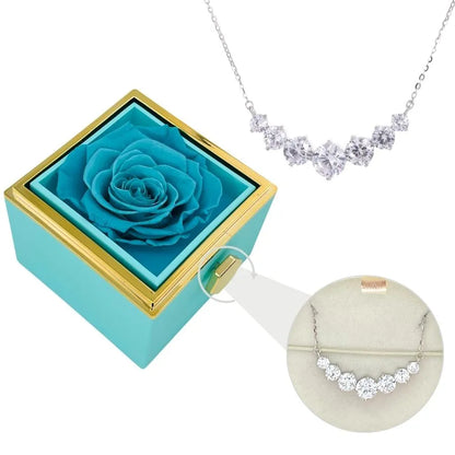 Eternal Rose Box & Silver Moissanite Necklace