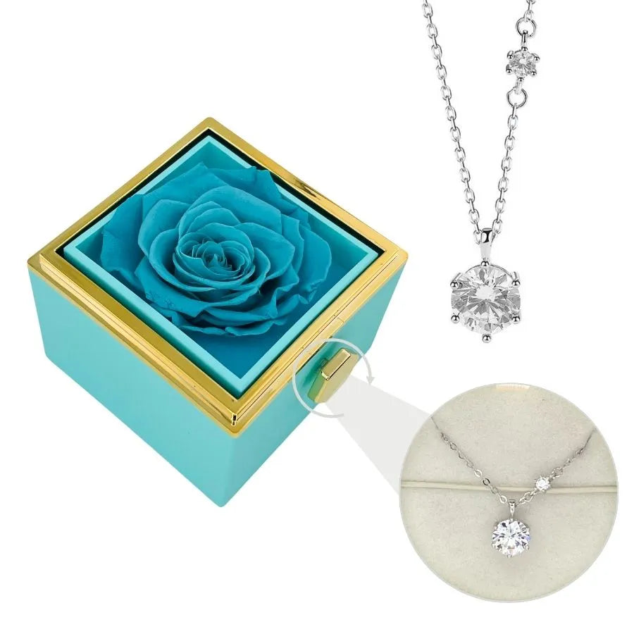 Eternal Rose Box & Silver Moissanite Necklace