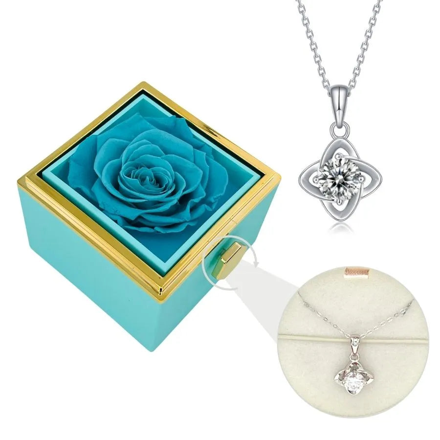 Eternal Rose Box & Silver Moissanite Necklace