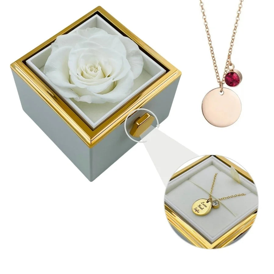 Eternal Rose Box & Personalized Disc Necklace