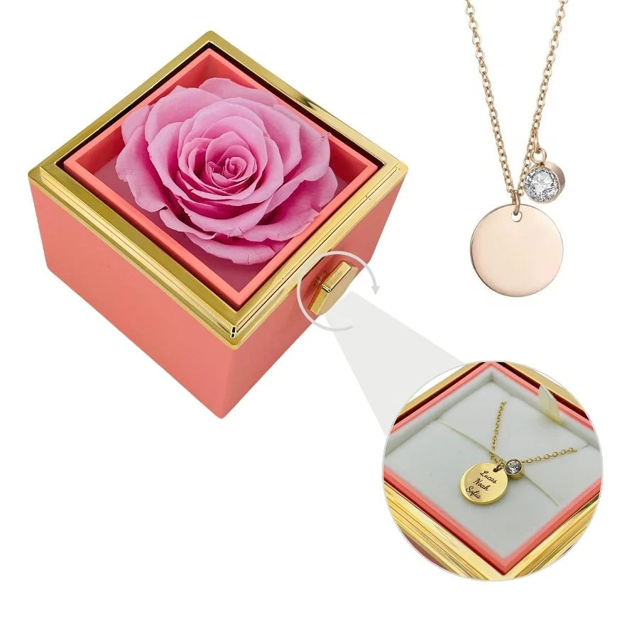 Eternal Rose Box & Personalized Disc Necklace