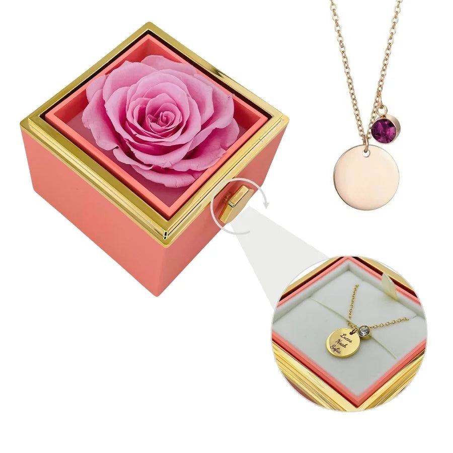 Eternal Rose Box & Personalized Disc Necklace