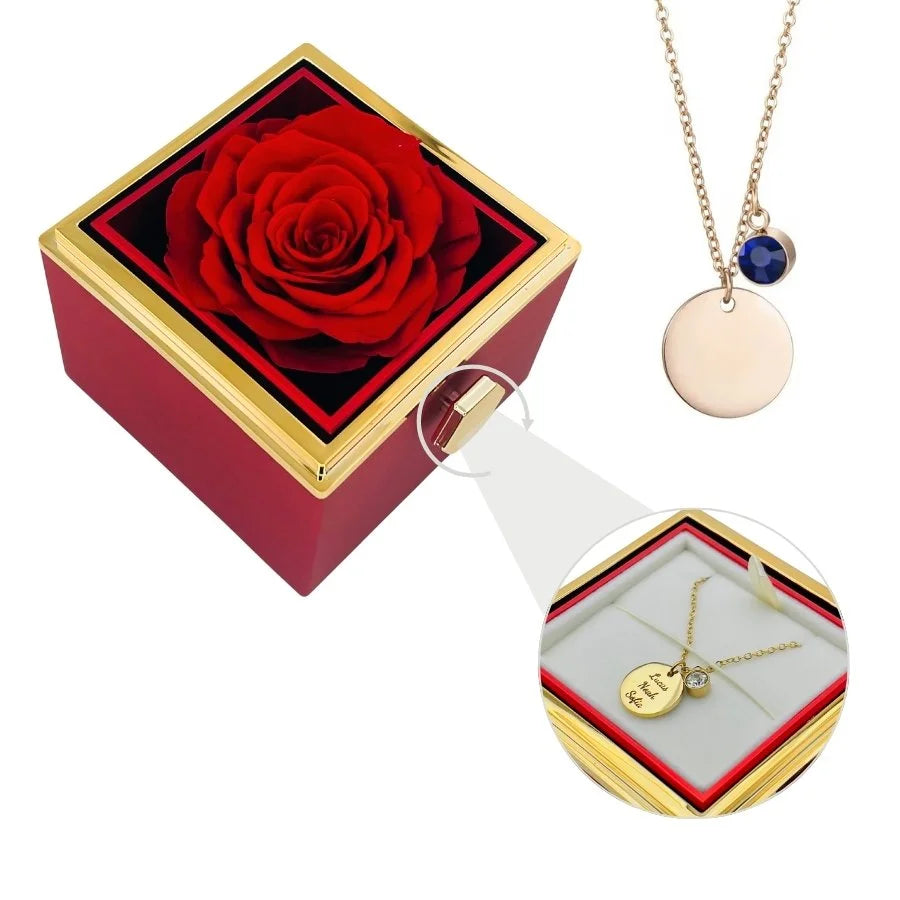 Eternal Rose Box & Personalized Disc Necklace