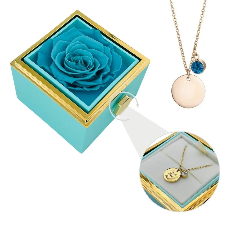 Eternal Rose Box & Personalized Disc Necklace