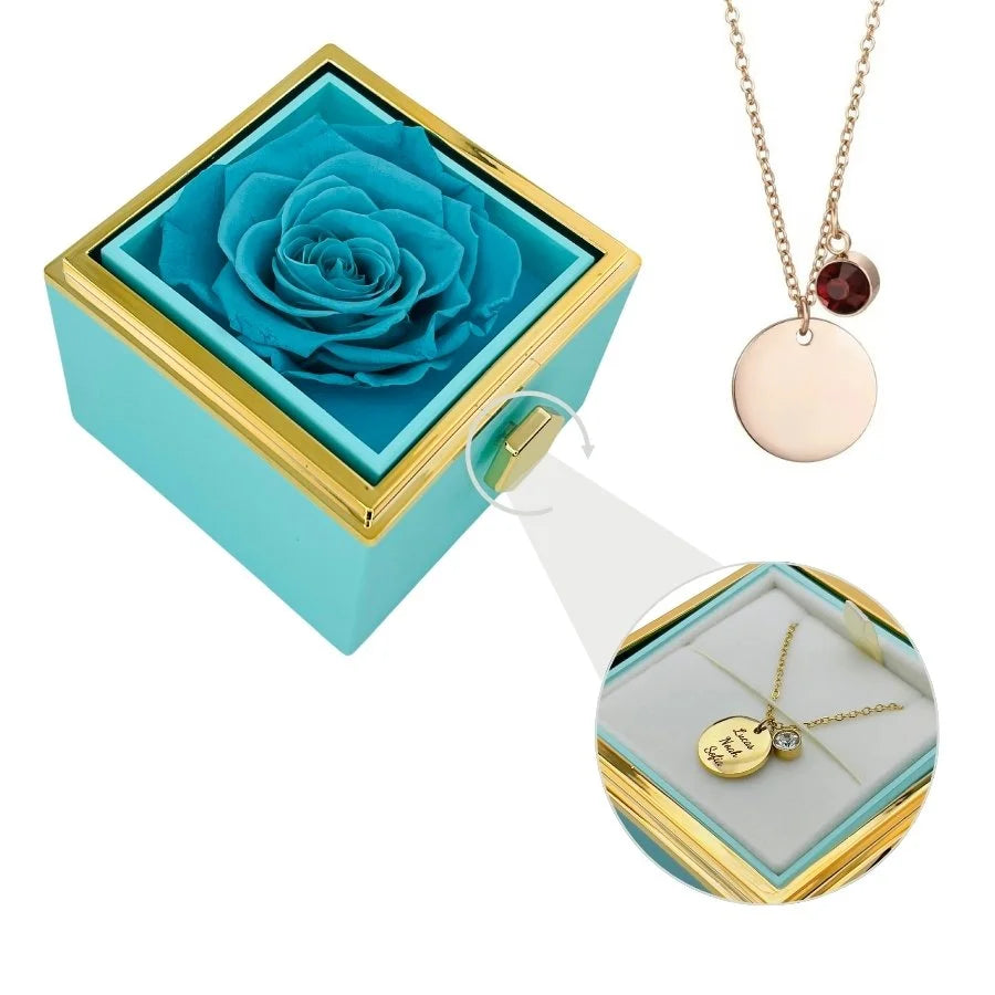 Eternal Rose Box & Personalized Disc Necklace